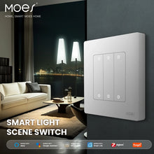 NéoTab Comfort blanc installé au mur pour piloter les scènes lumineuses.