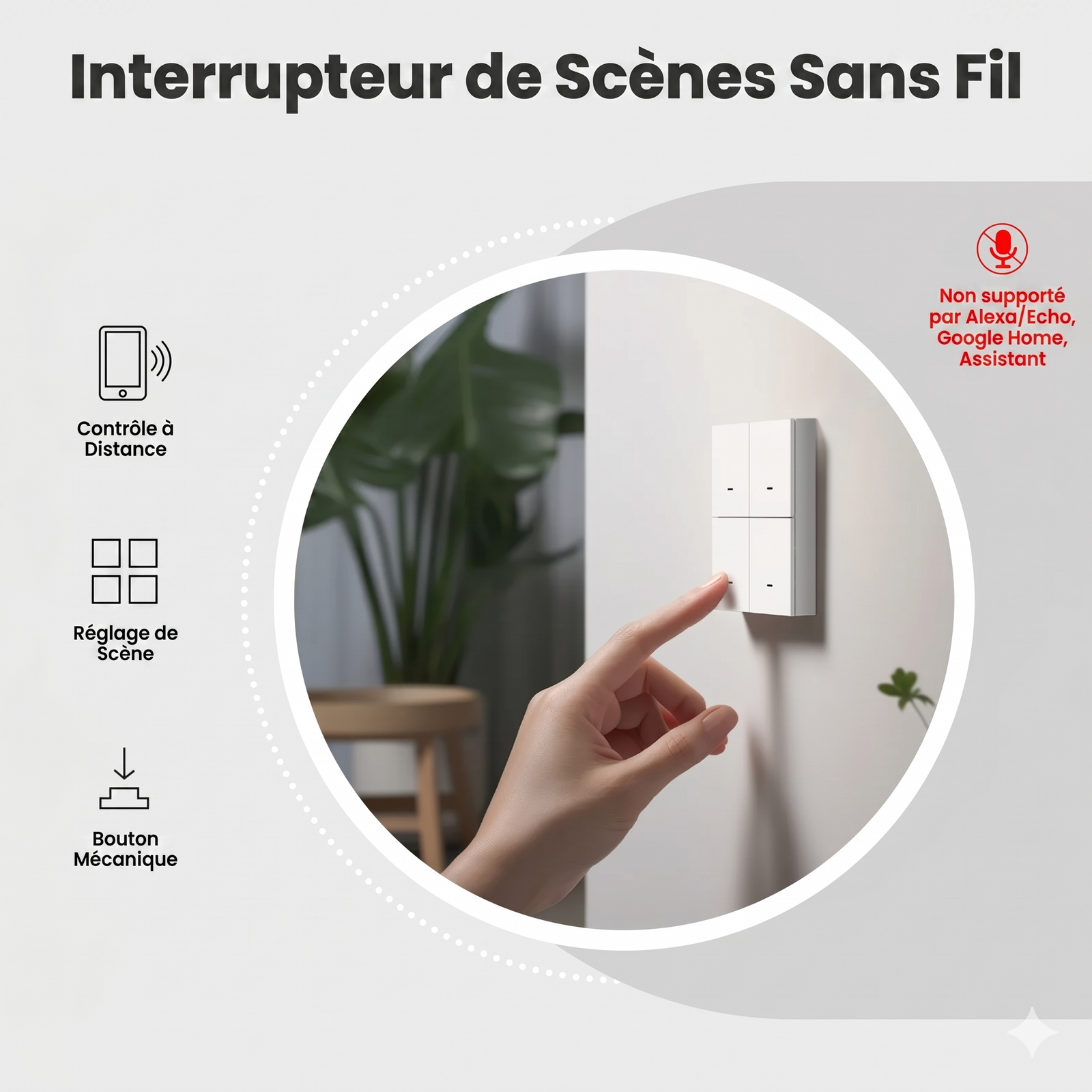 Interrupteur scene sans fil appui mural