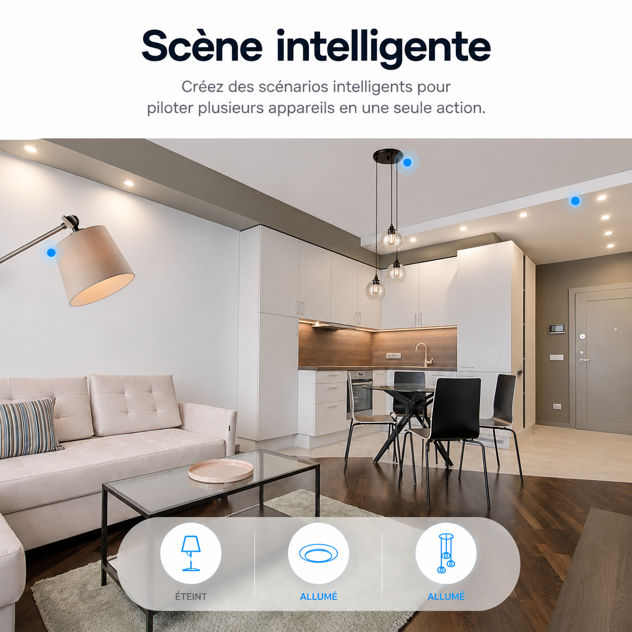NéoTouch Glass T2 Pro installé au mur pour contrôle d’éclairage tactile.