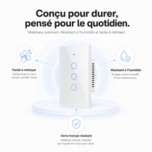 Détail de la façade blanche du NéoGlass Switch Comfort ZigBee.