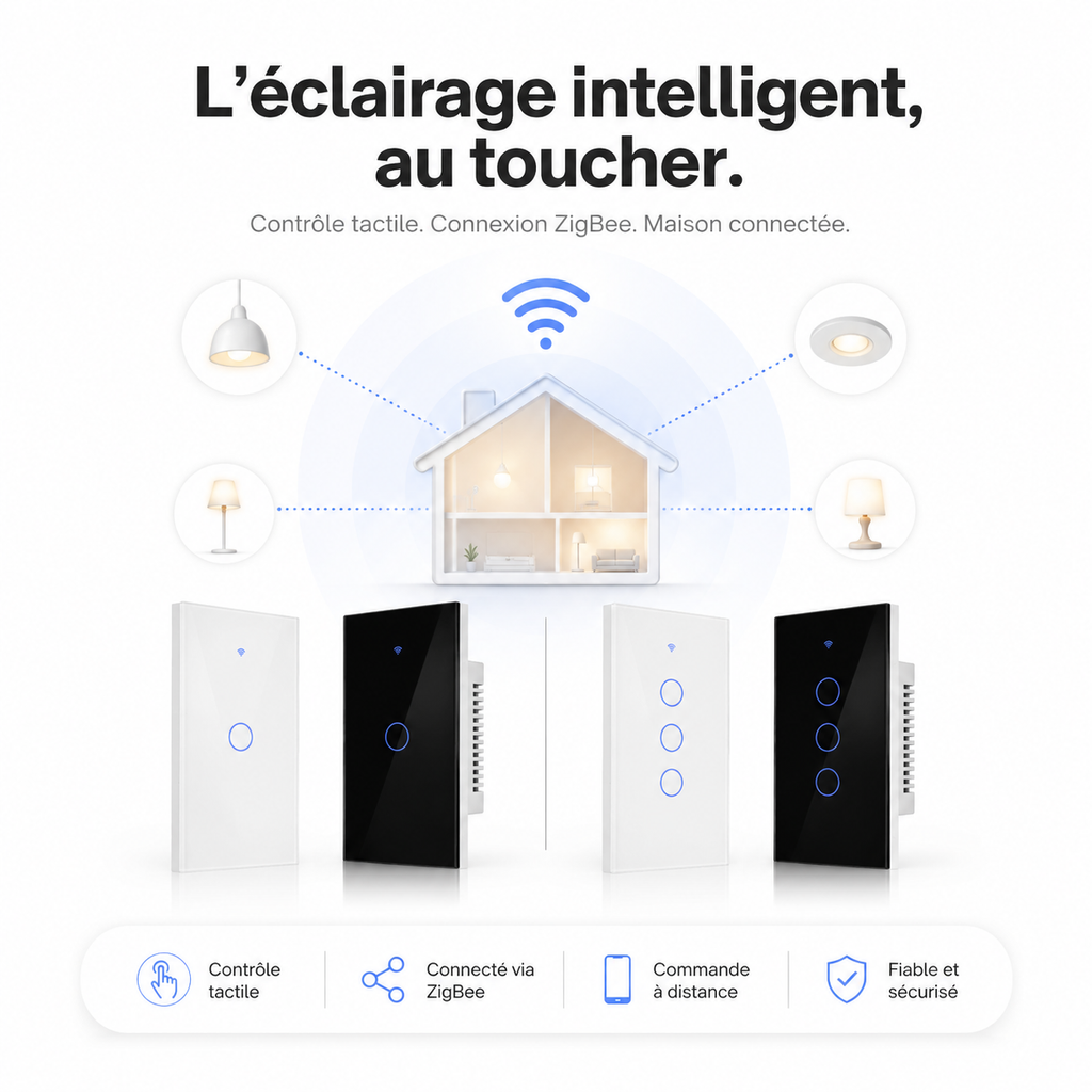 NéoGlass Switch Comfort blanc trois canaux avec commandes tactiles.