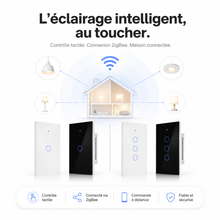 NéoGlass Switch Comfort blanc trois canaux avec commandes tactiles.