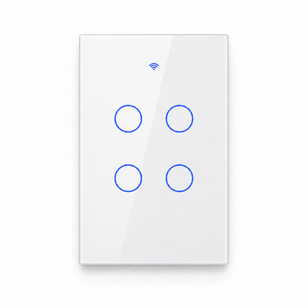 NéoGlass Switch Comfort noir quatre canaux avec façade tactile premium.