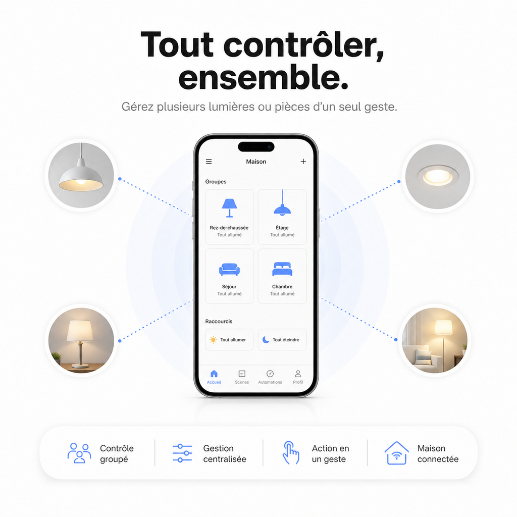 NéoGlass Switch Comfort or pour scènes intelligentes et éclairage ZigBee connecté.