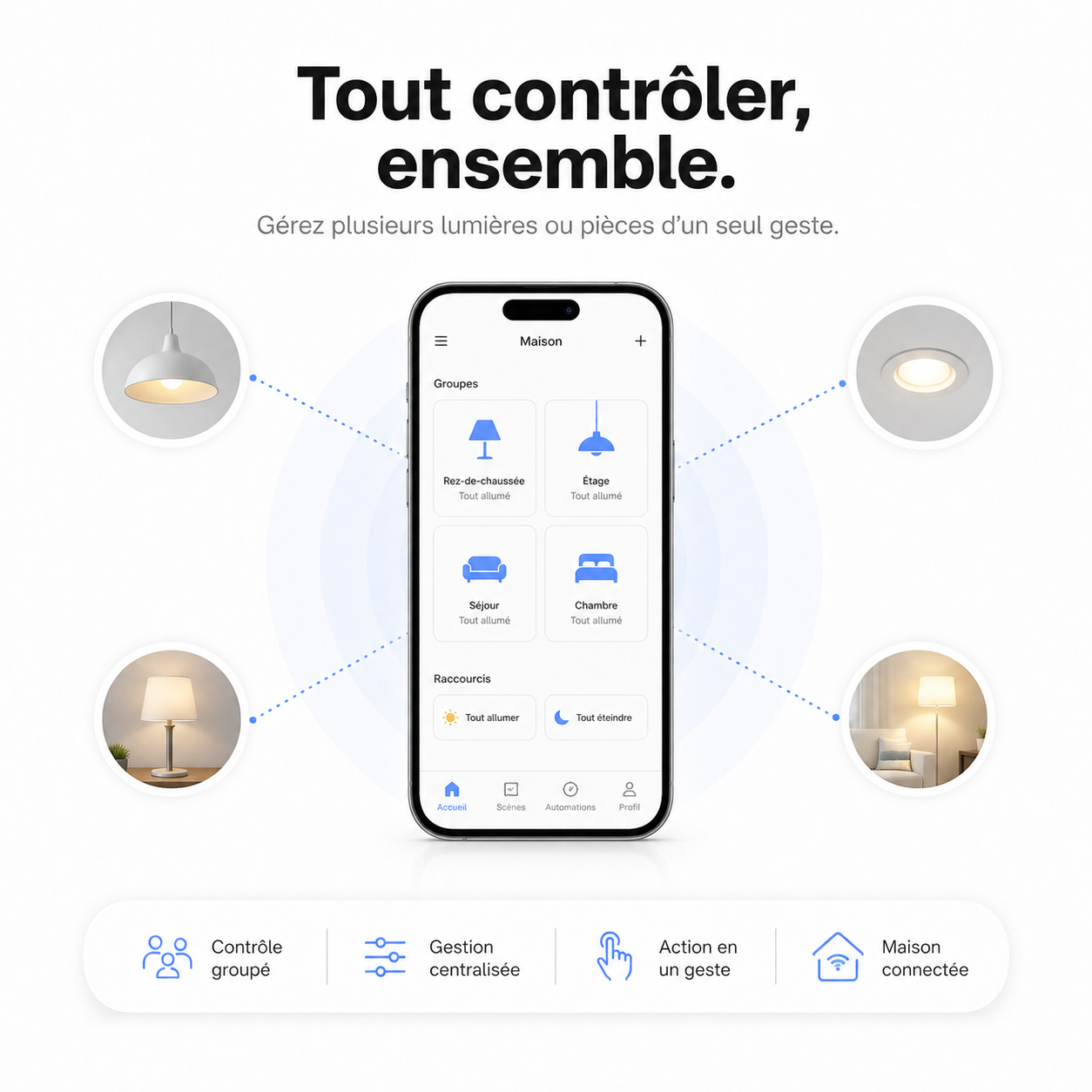 NéoGlass Switch Comfort or pour scènes intelligentes et éclairage ZigBee connecté.