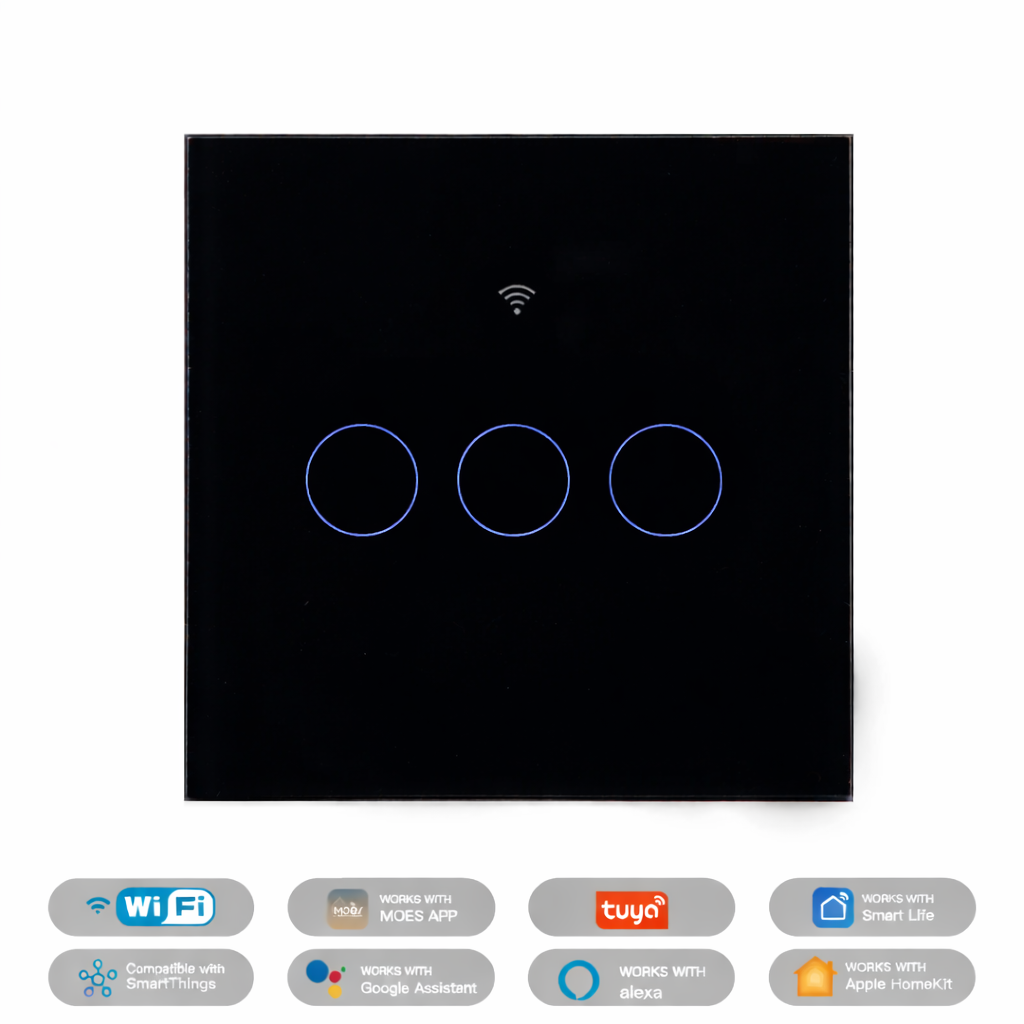 Interrupteur verre noir trois boutons