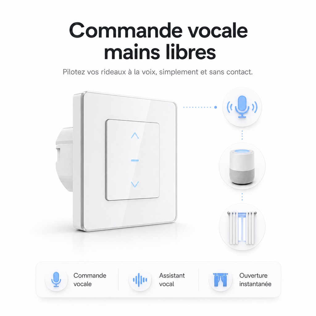 Interrupteur volet connecte, commande vocale mains libres.