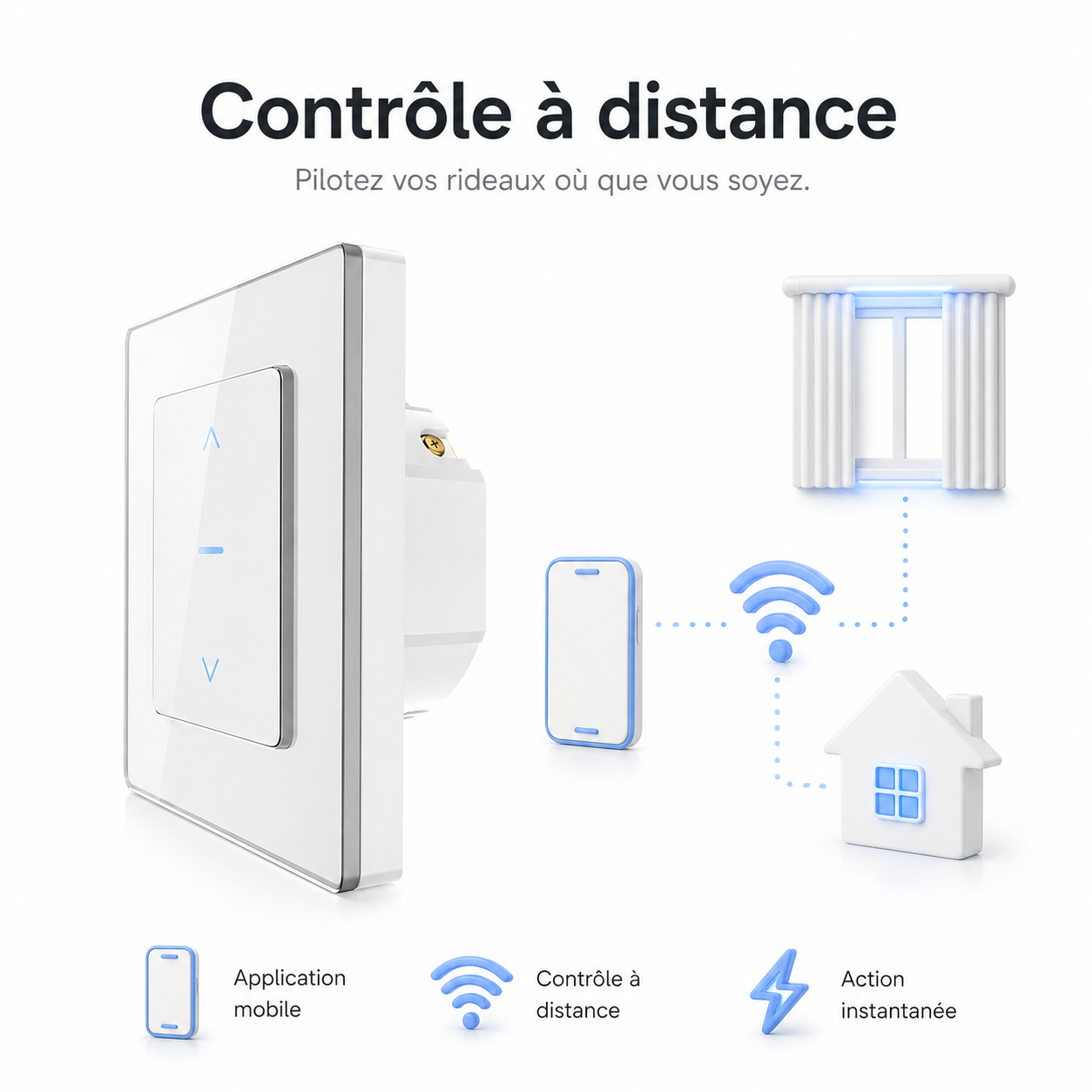Interrupteur volet connecte, controle a distance via application mobile.