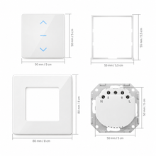 Interrupteur volet connecte, dimensions de la facade et du support.