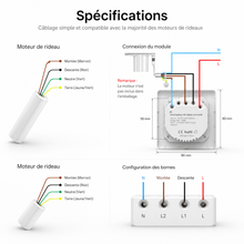 Interrupteur volet connecte, specifications et cablage du moteur.