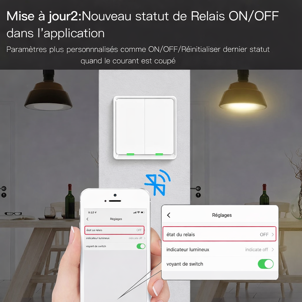 Interrupteur volet statut relais on off