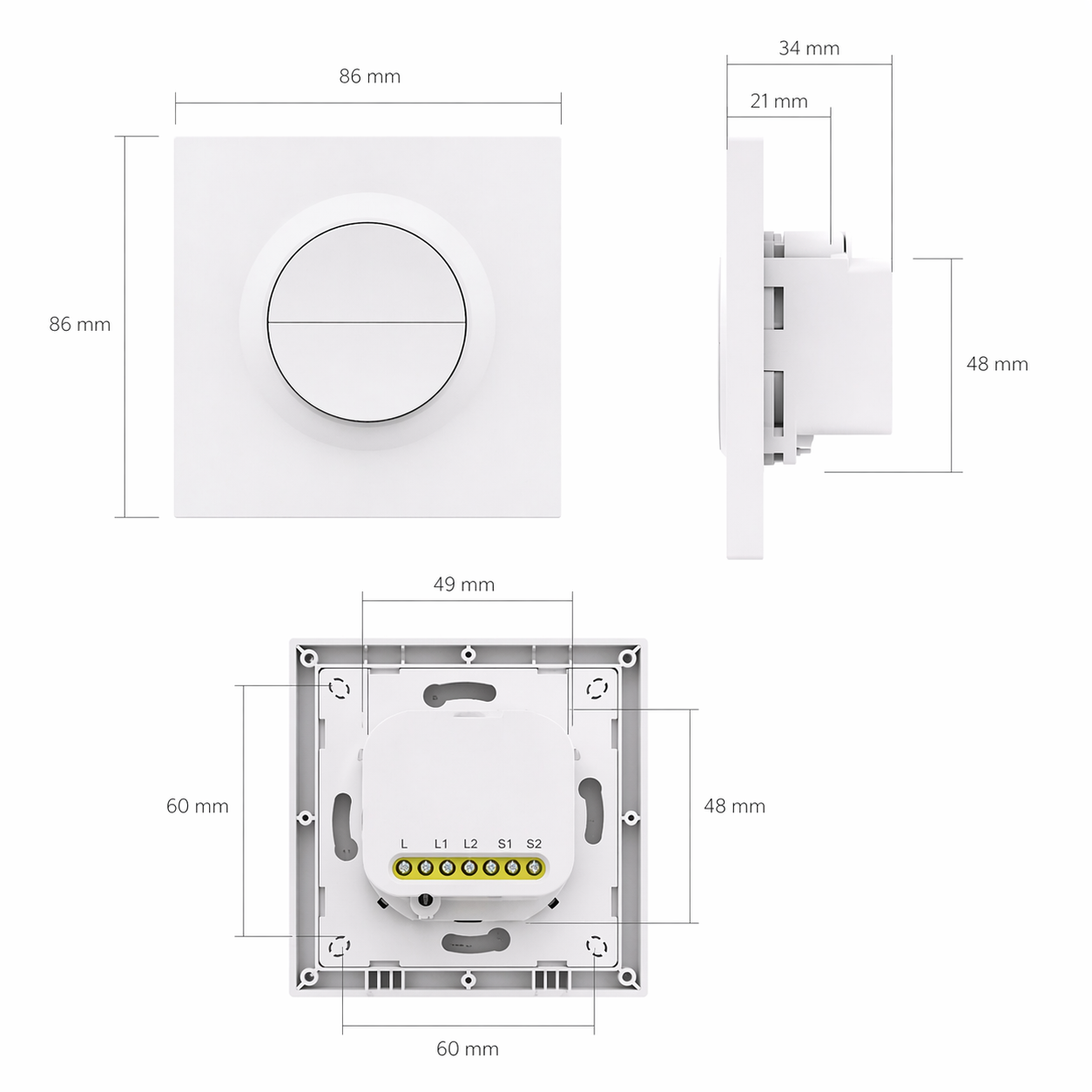 Dimensions interrupteur volet rond