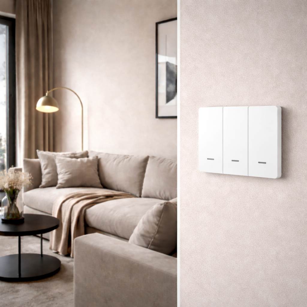 Interrupteur WiFi blanc trois boutons salon