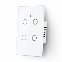 Interrupteur WiFi blanc NéoDom à quatre boutons ronds avec module encastré.