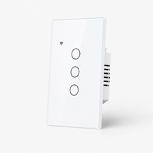 Interrupteur WiFi blanc NéoDom à trois boutons ronds avec module encastré.