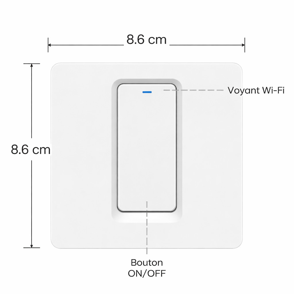 Interrupteur WiFi dimensions un bouton