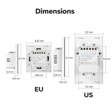 Interrupteur WiFi dimensions EU US