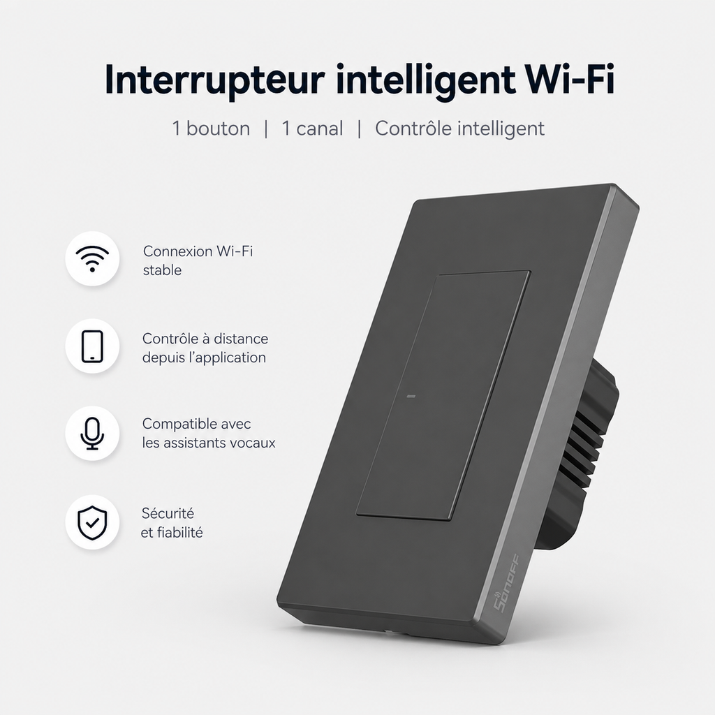 Interrupteur WiFi noir 1 bouton