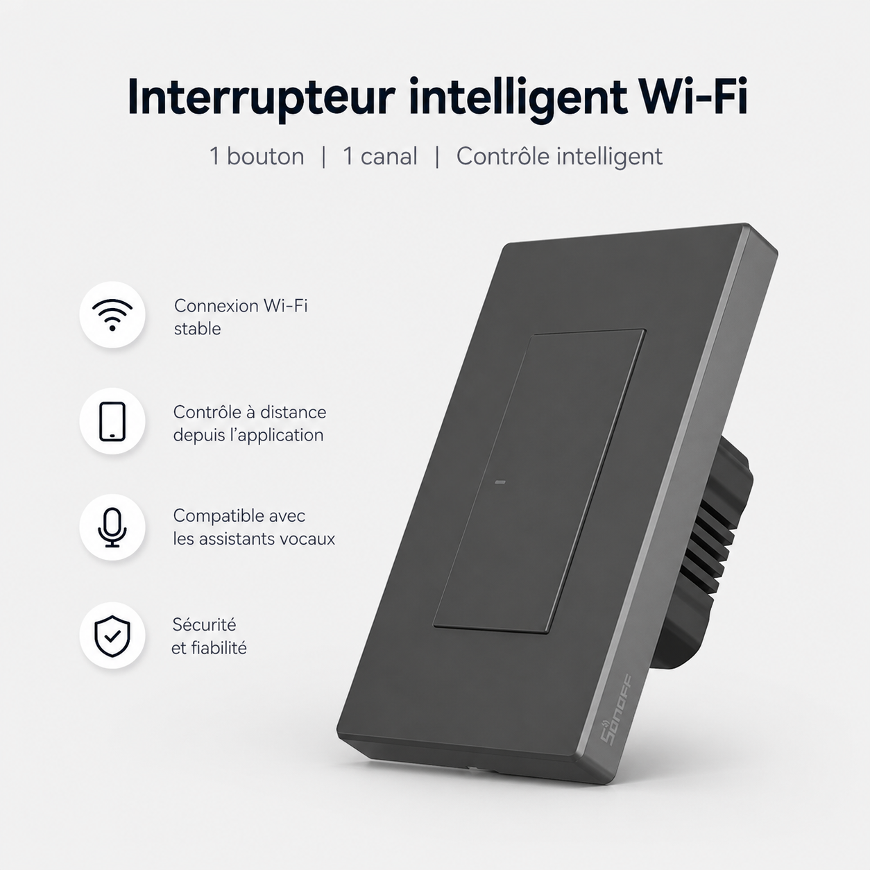 Interrupteur WiFi noir 1 bouton