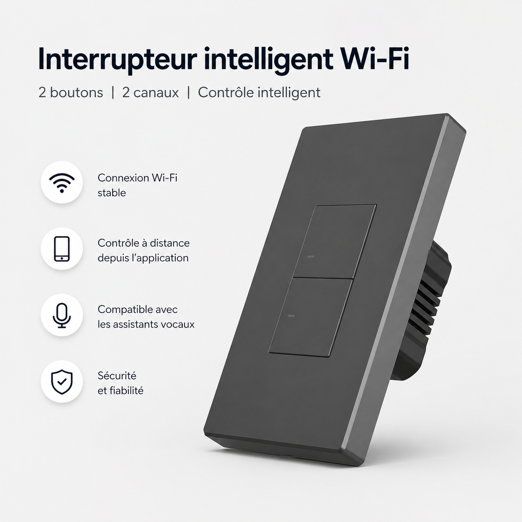 Interrupteur WiFi noir 2 boutons