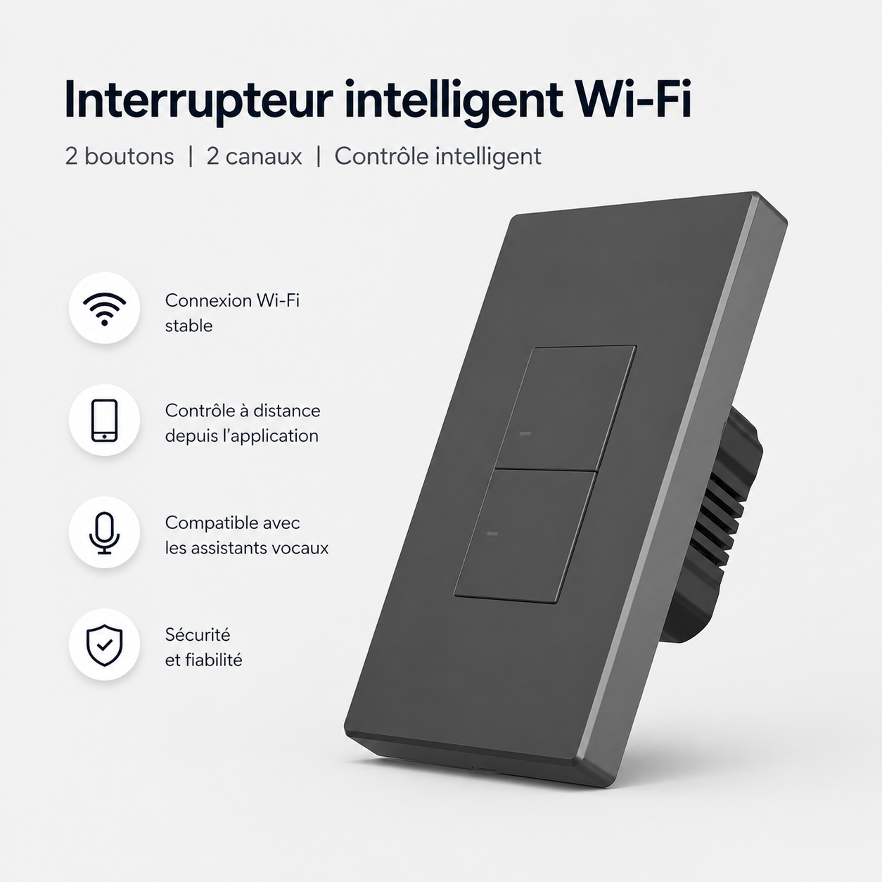 Interrupteur WiFi noir 2 boutons