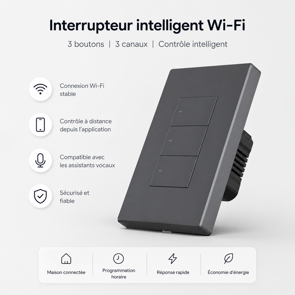 Interrupteur WiFi noir 3 boutons