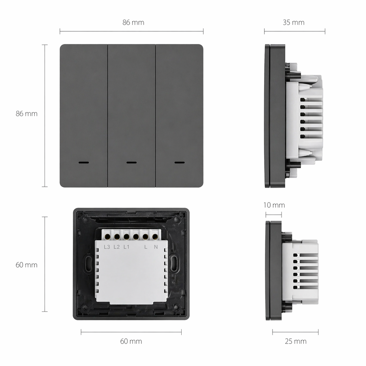 Dimensions interrupteur WiFi noir