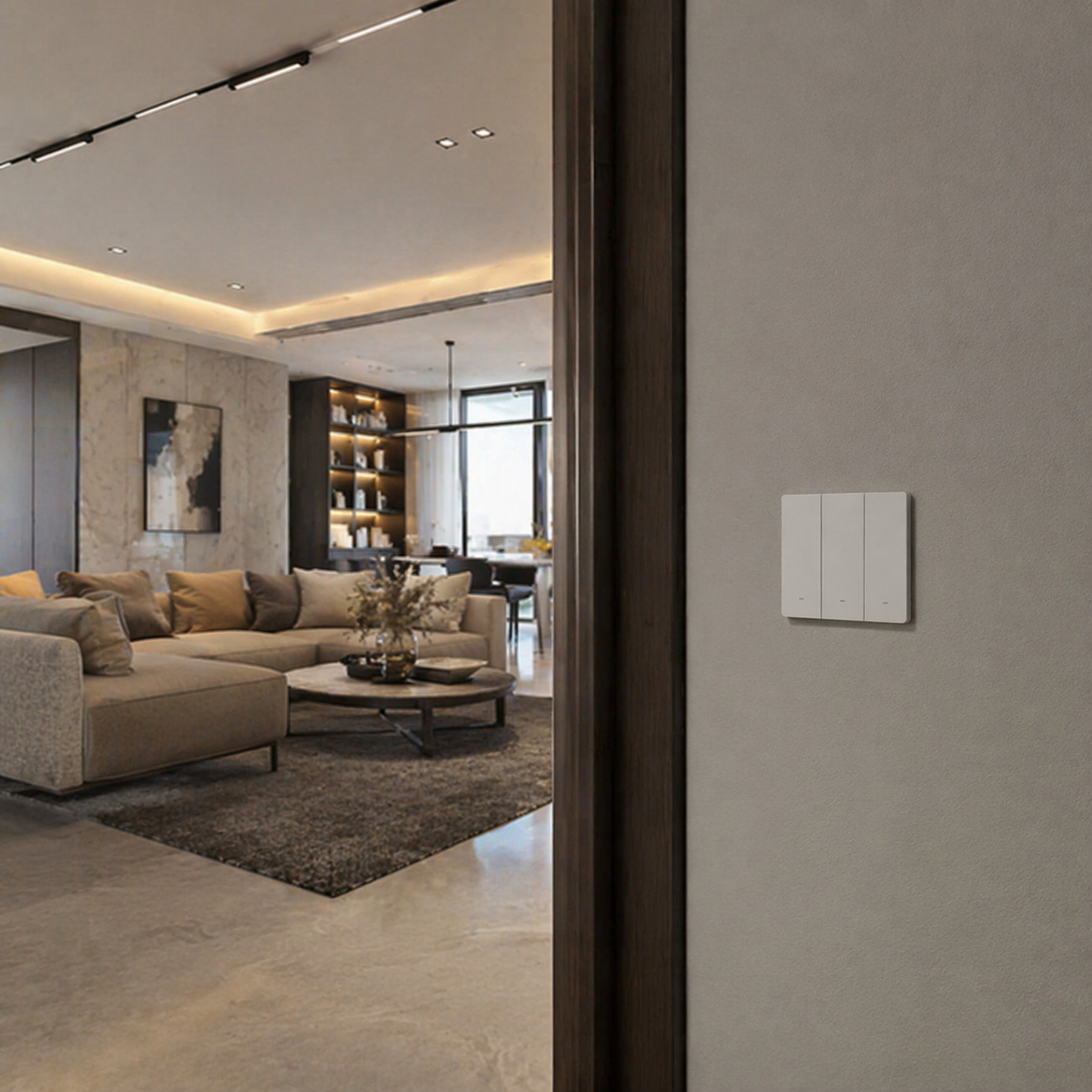 Interrupteur WiFi blanc dans salon