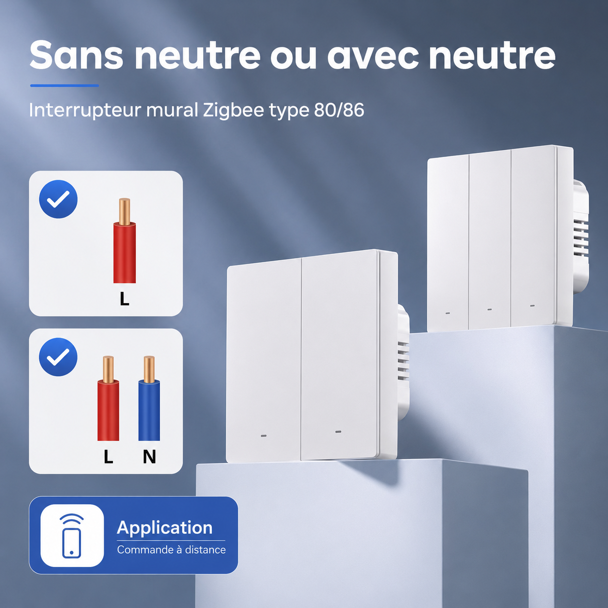 NéoSwitch ZBM5 Pro blanc installé au mur pour éclairage Zigbee.