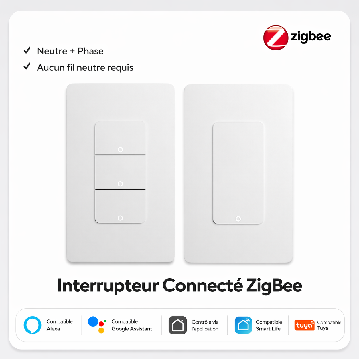 Interrupteur connecte Zigbee compatible assistants