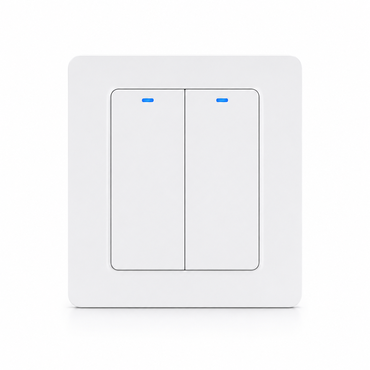 NéoRelay Switch Comfort deux canaux blanc avec double bouton tactile et voyants bleus.