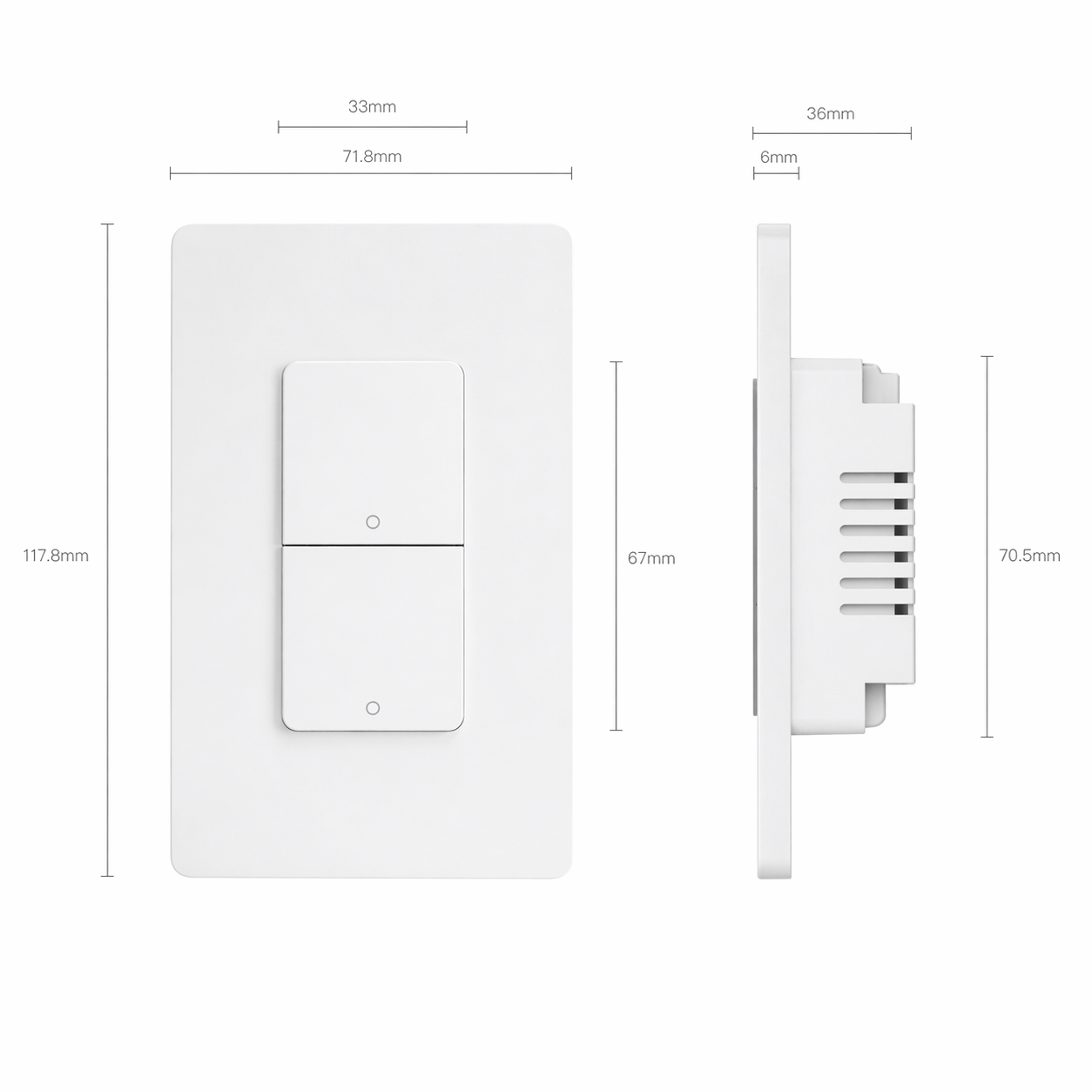 Dimensions de l interrupteur Zigbee encastrable blanc