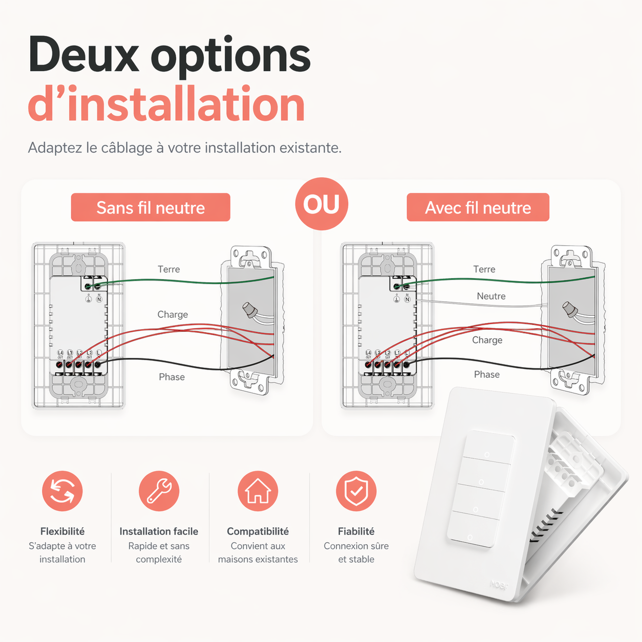 Deux options d installation pour interrupteur Zigbee encastrable