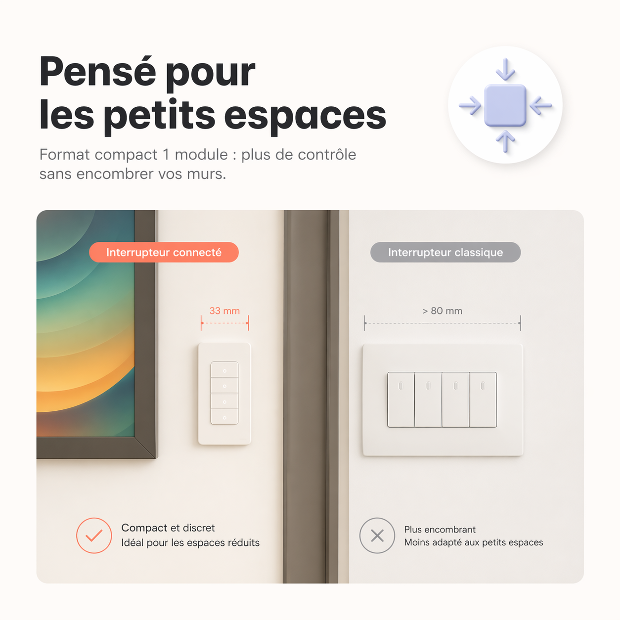 Interrupteur Zigbee encastrable adapte aux petits espaces