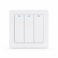 NéoRelay Switch Comfort trois canaux blanc avec trois boutons tactiles et voyants bleus.