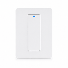 NéoRelay Switch Comfort un canal blanc avec bouton mural fin et voyant bleu.