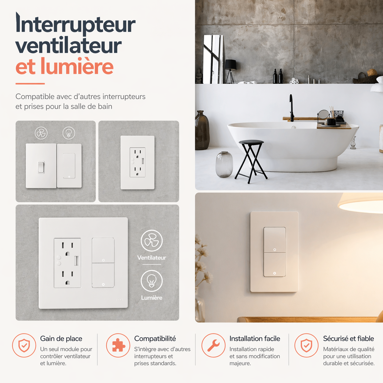 Interrupteur Zigbee ventilateur et lumiere