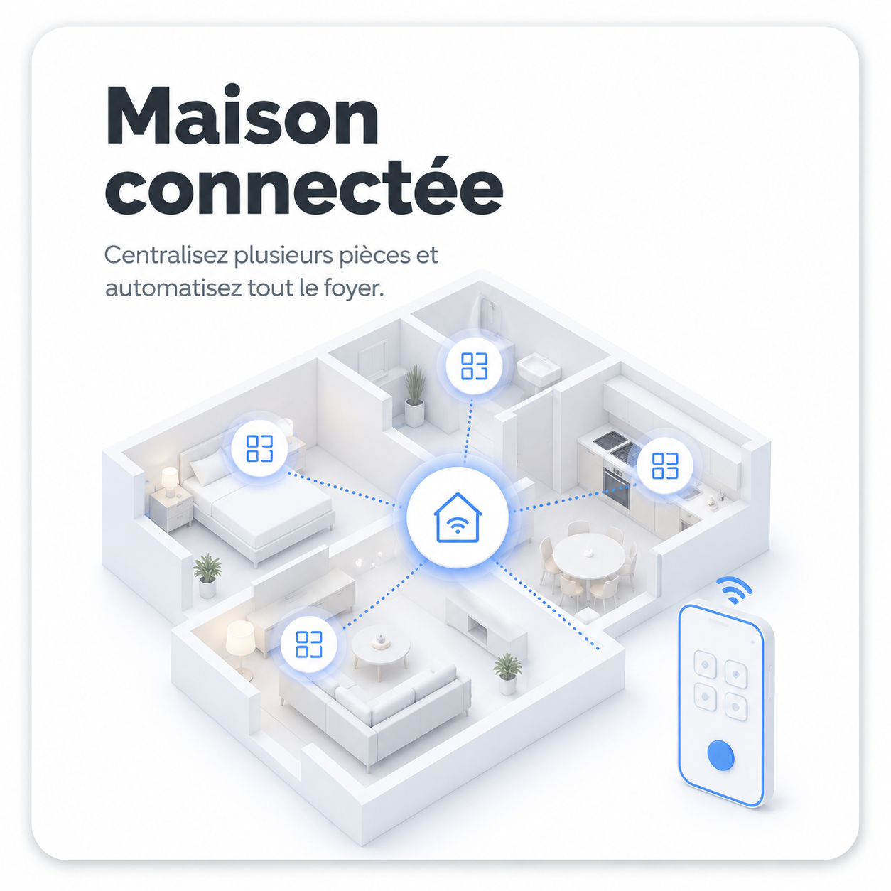 NéoRelay Switch Comfort dans une maison connectée avec éclairages pilotés par application.