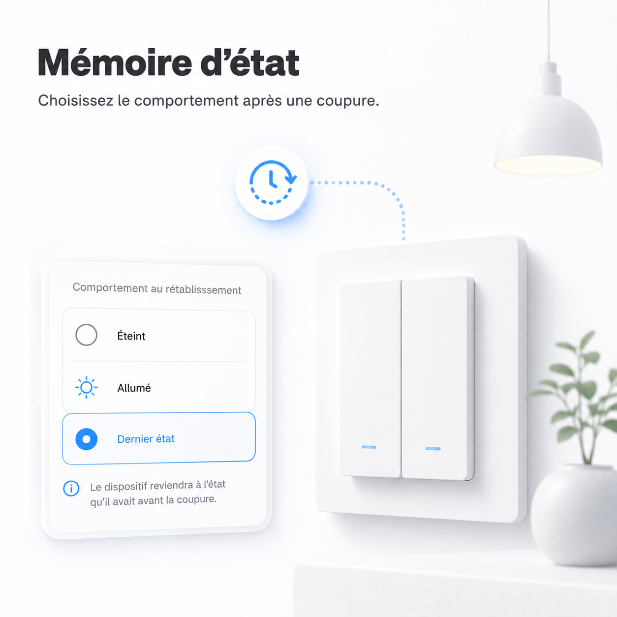 NéoMatter Comfort EU avec mémoire d’état pour retrouver le dernier mode après coupure.