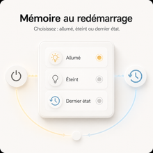 NéoMulti ZigBee Dimmer illustrant la mémoire au redémarrage entre allumé, éteint ou dernier état.