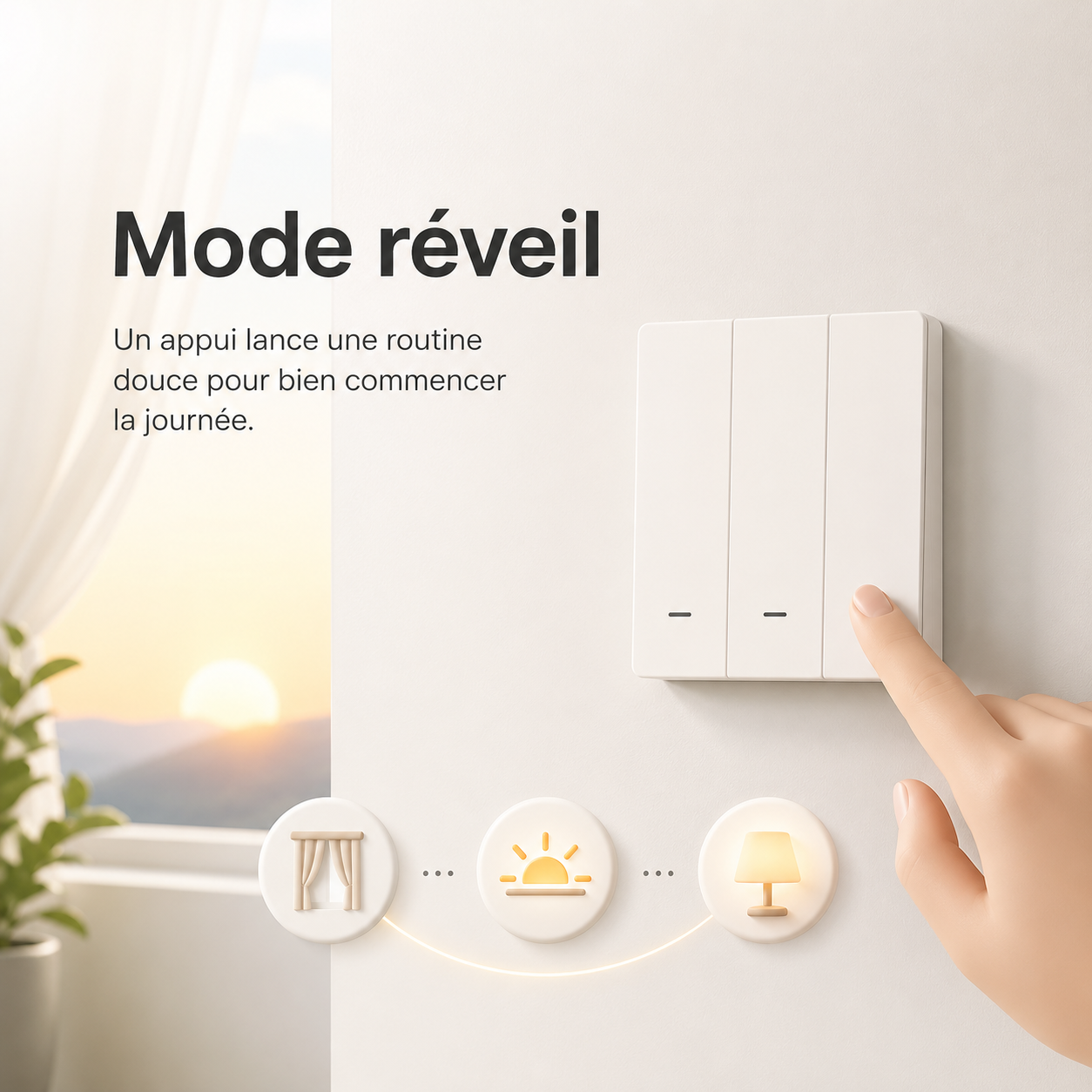 NéoScene 3 Comfort lançant un mode réveil avec lumière progressive et ambiance douce.