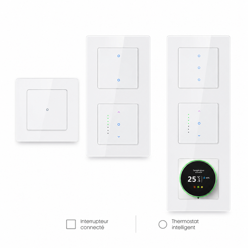 Modules interrupteur et thermostat pour configuration murale NéoGrid Essential.