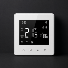 Dark studio packshot of the NéoAir Essential wireless thermostat display