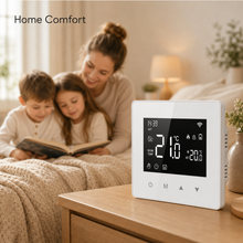 Home comfort lifestyle image with the NéoAir Essential wireless battery thermostat