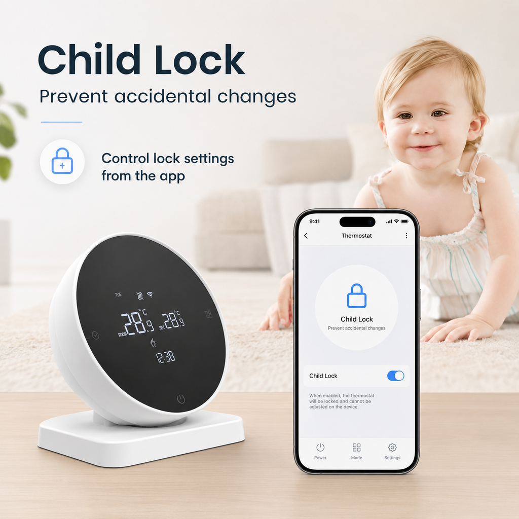 Child lock visual for WiFi RF thermostat app