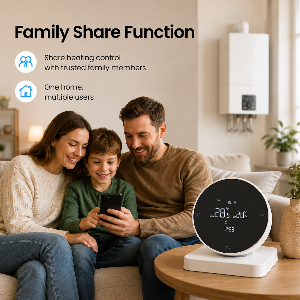 Family share function visual for WiFi RF thermostat control