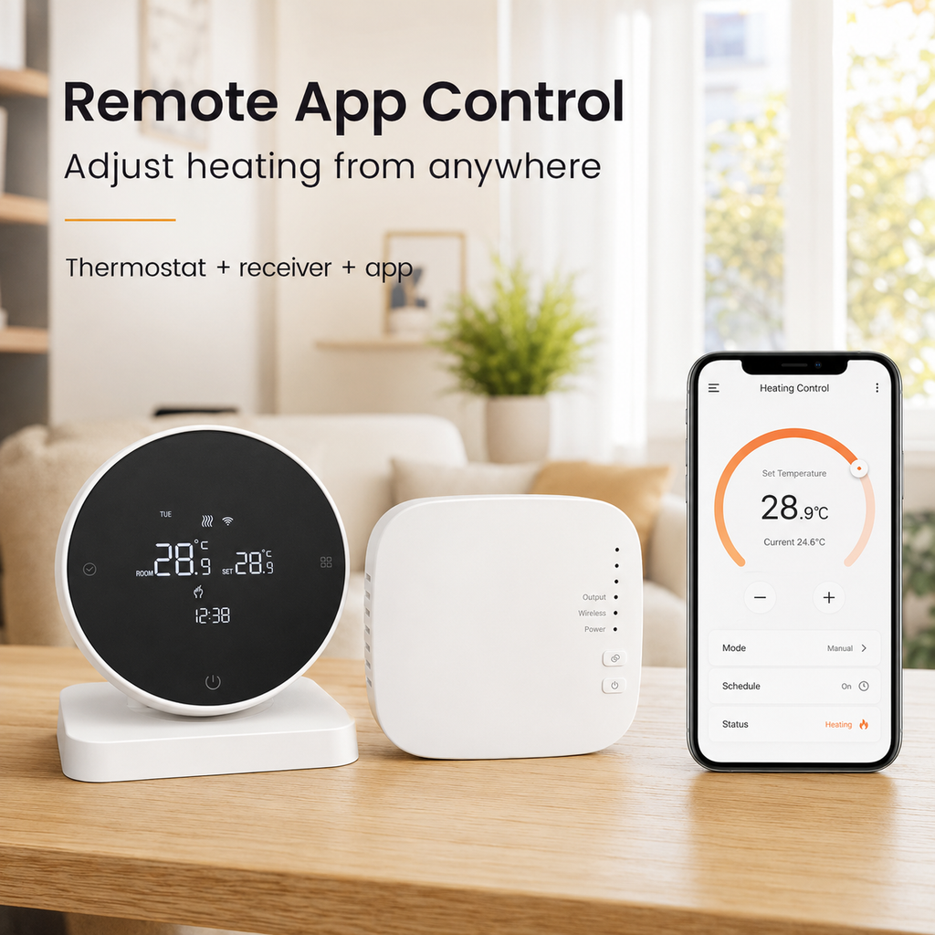 Remote app control visual for WiFi RF thermostat and receiver