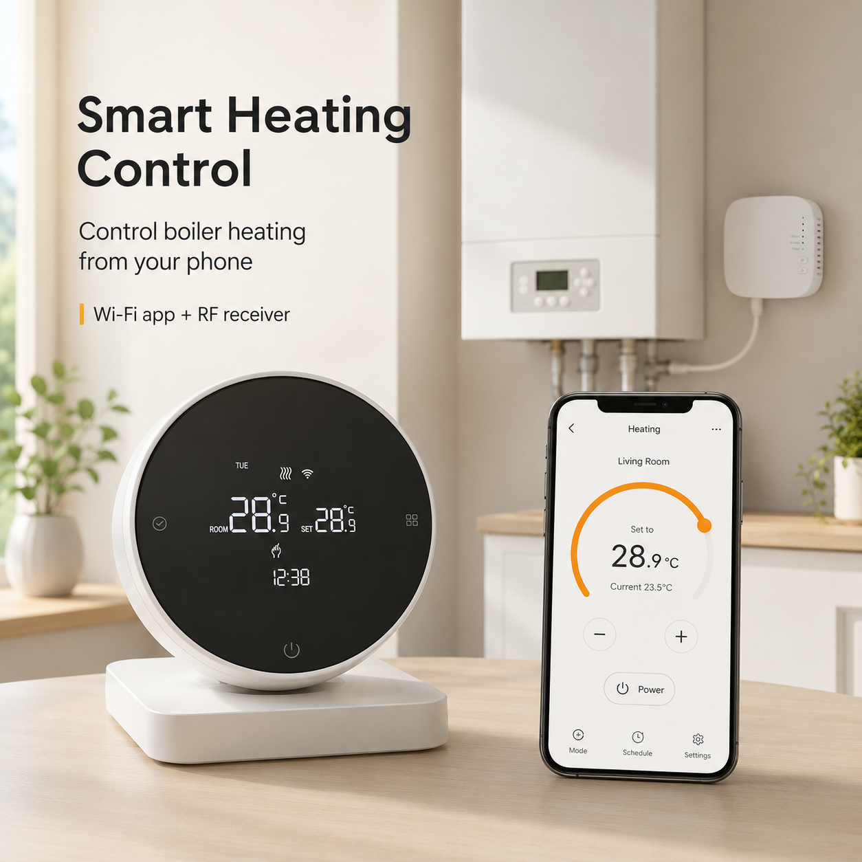 Smart heating control app visual for WiFi RF thermostat