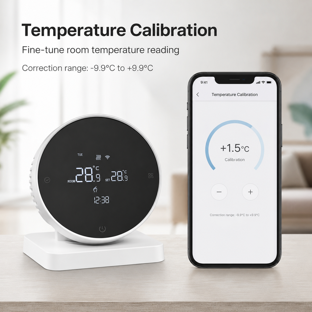 Temperature calibration visual for WiFi RF thermostat app