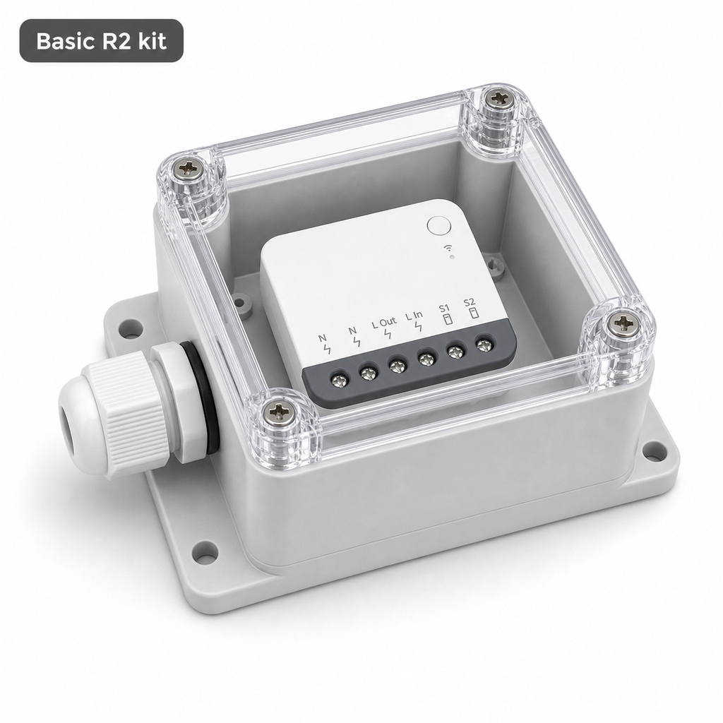 Basic R2 kit variant with generic relay module installed inside IP66 protective case